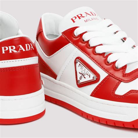 prada sneakers red and white|Prada white platform sneakers.